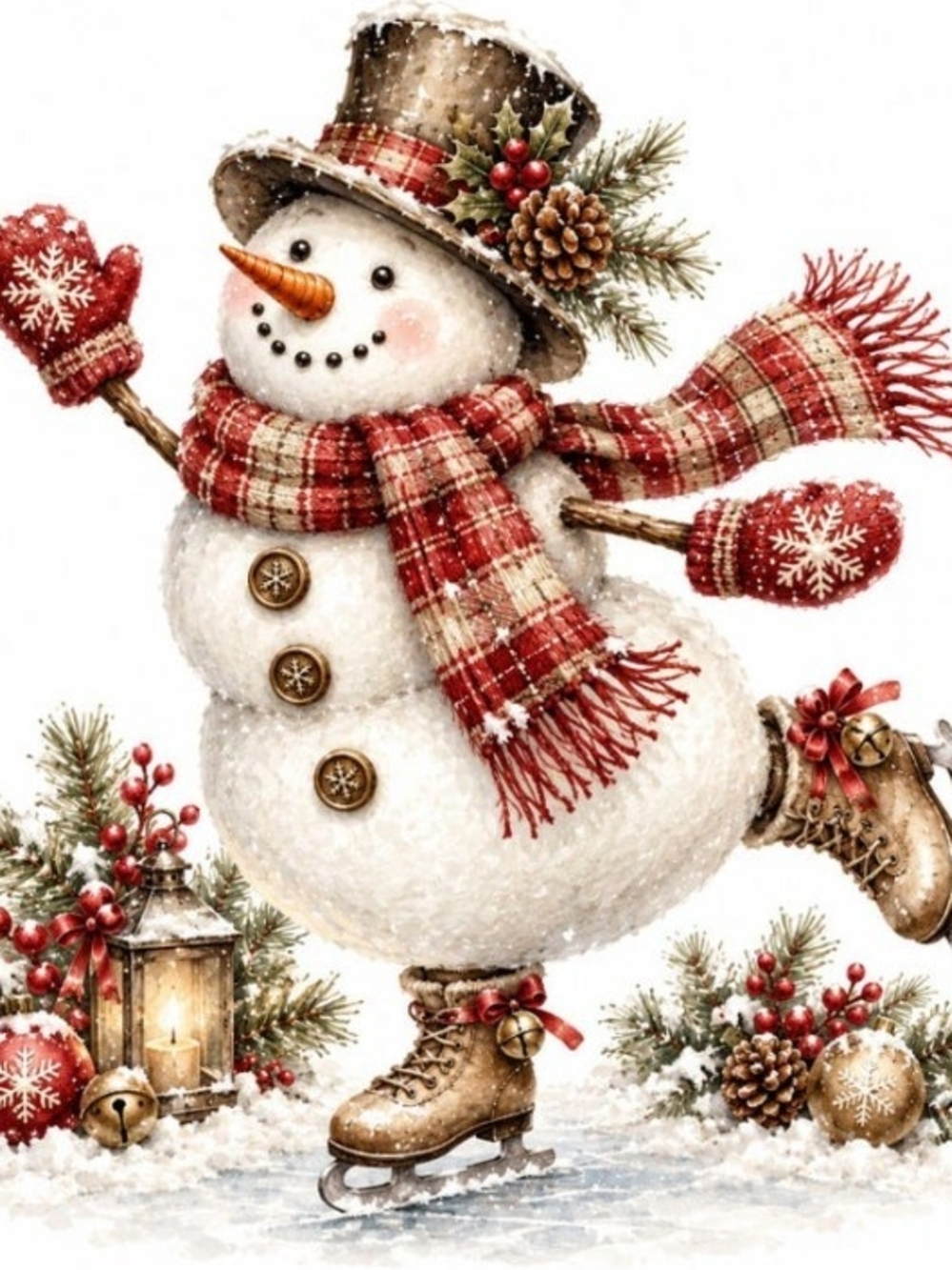 Festive Red Plaid Snowman Holiday Wall Art 8x10